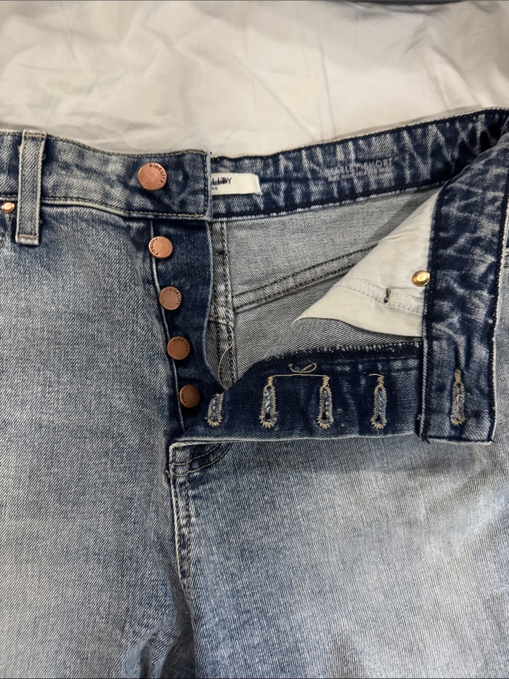 Fidelity Denim Light Blue Distressed High-Rise Jean Shorts - Picture 3 of 8